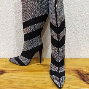 Knee high rhinestone boots
